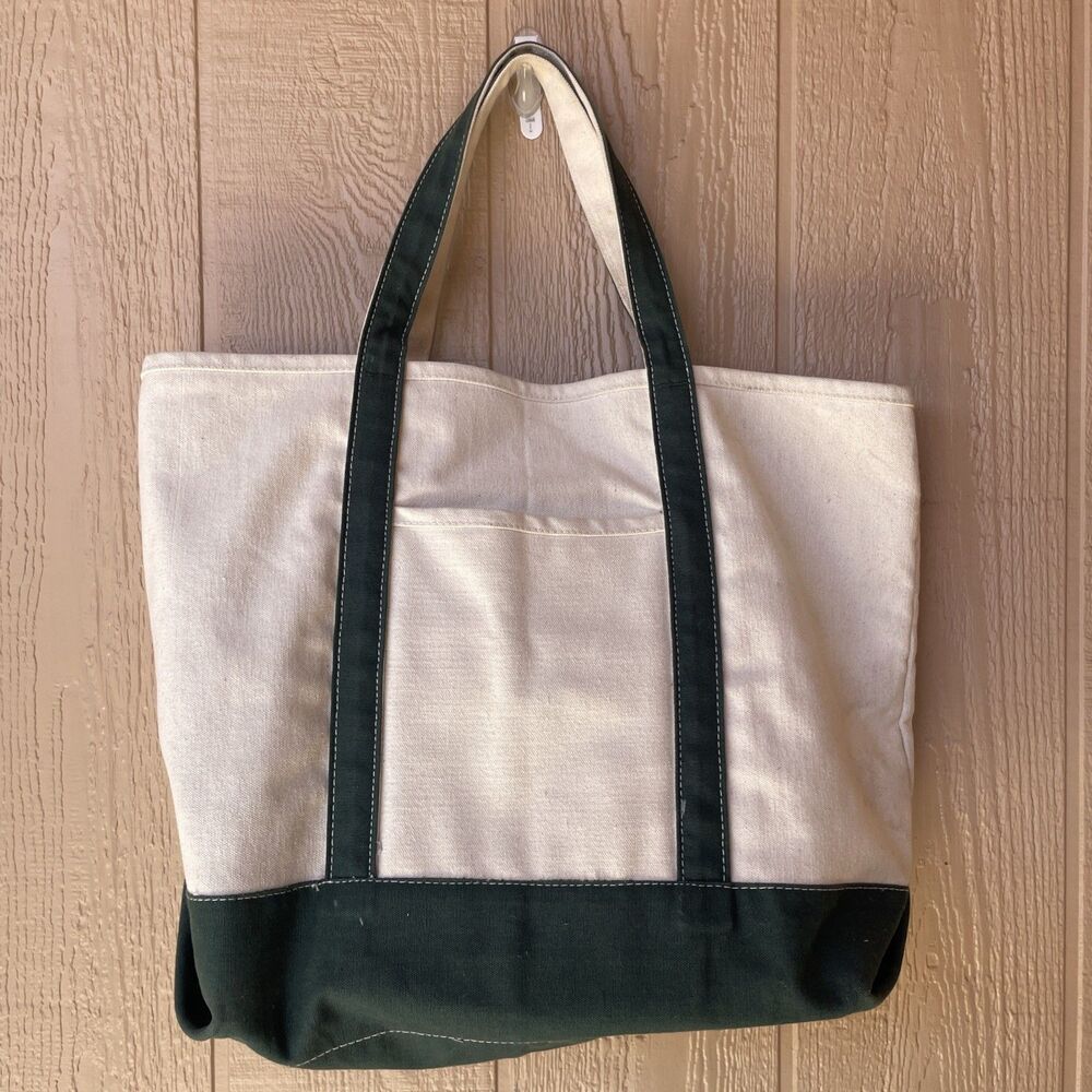 Vintage 90's GH Bass & Co. Boat and Tote green Straps Canvas Large Bag